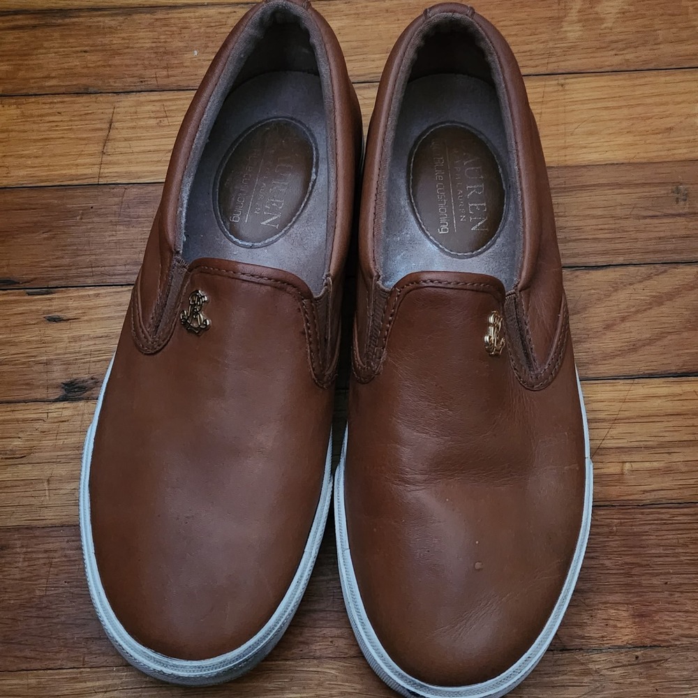Lauren Ralph Lauren Ria Brown Leather Slip On Sneakers Shoes Womens 6.5 B RLL